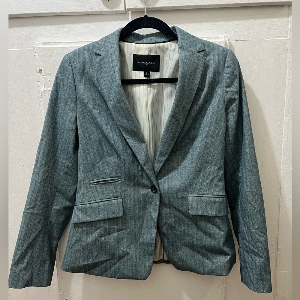Banana Republic Herringbone Grey / Blue Blazer